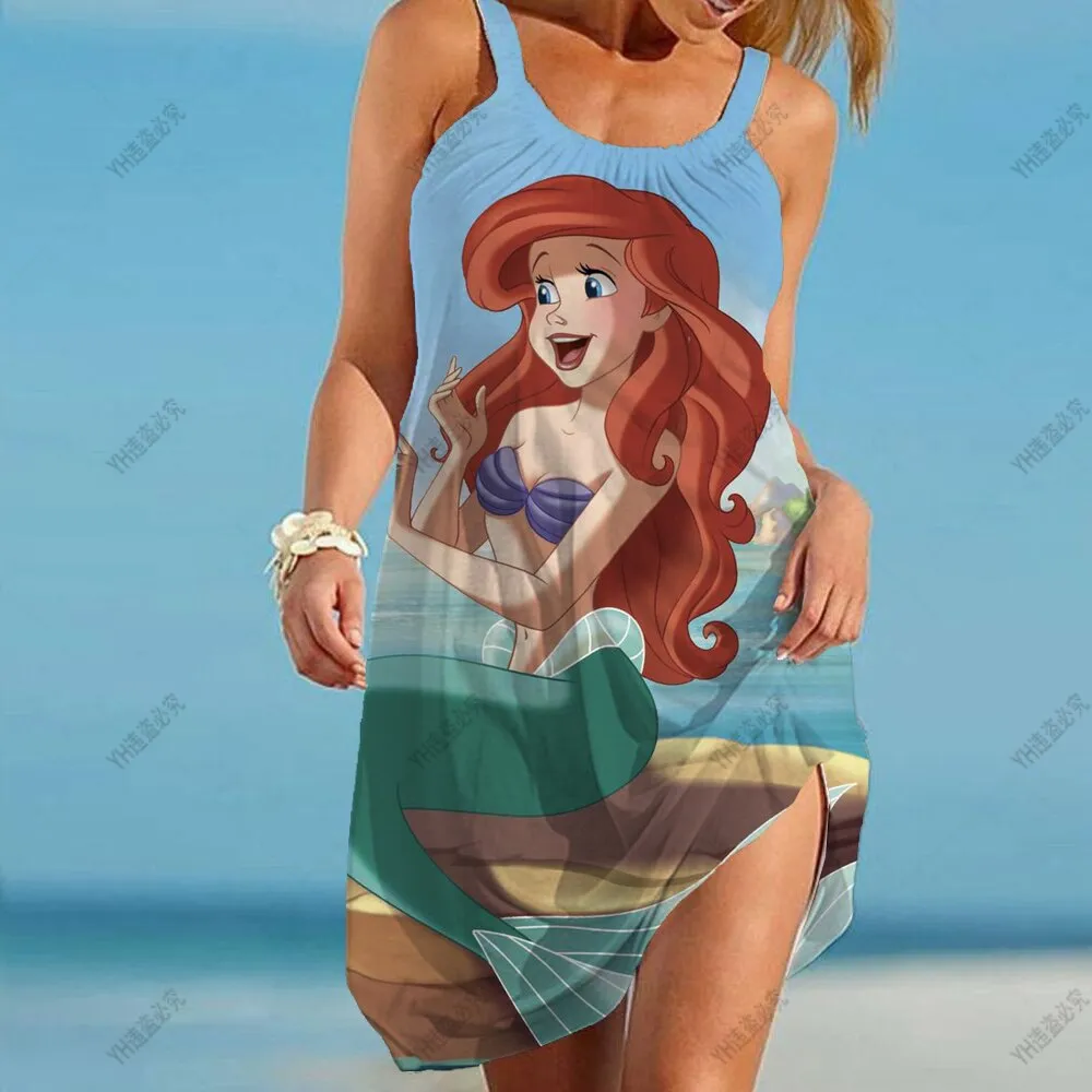 2023 Summer Women's Beach Dress Sexy Disney Mermaid Ariel Swimsuit Women's Beach Wrap Towel Backless Mini Beach Dress