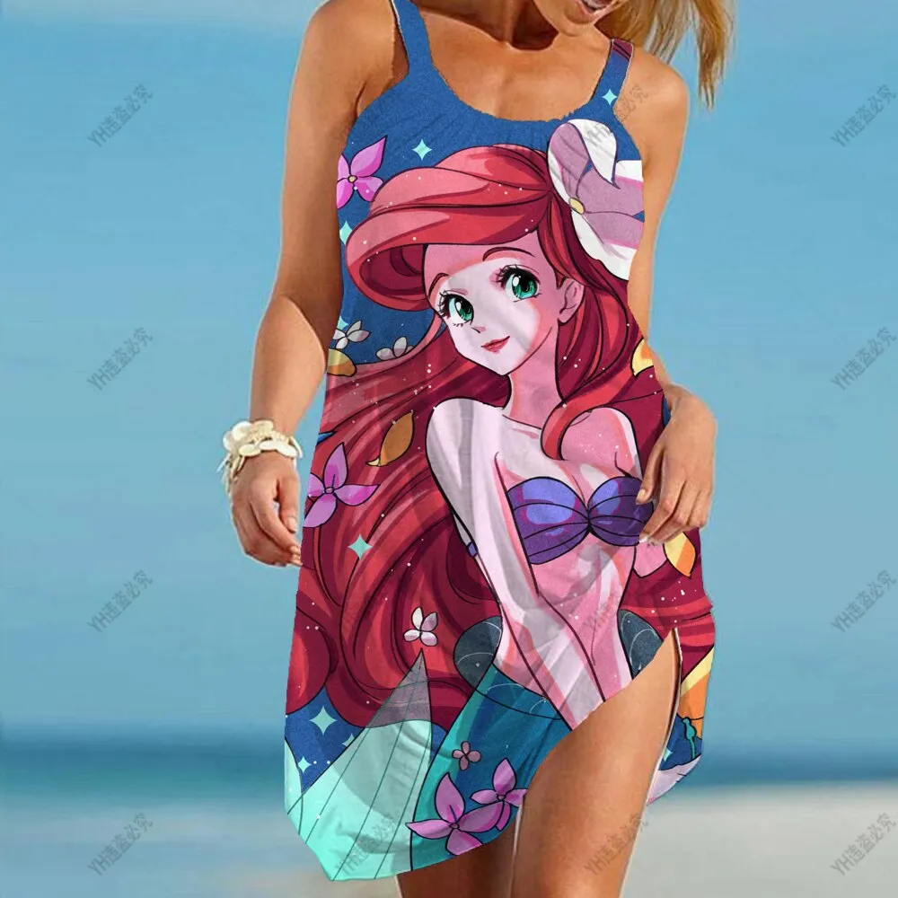 2023 Summer Women's Beach Dress Sexy Disney Mermaid Ariel Swimsuit Women's Beach Wrap Towel Backless Mini Beach Dress