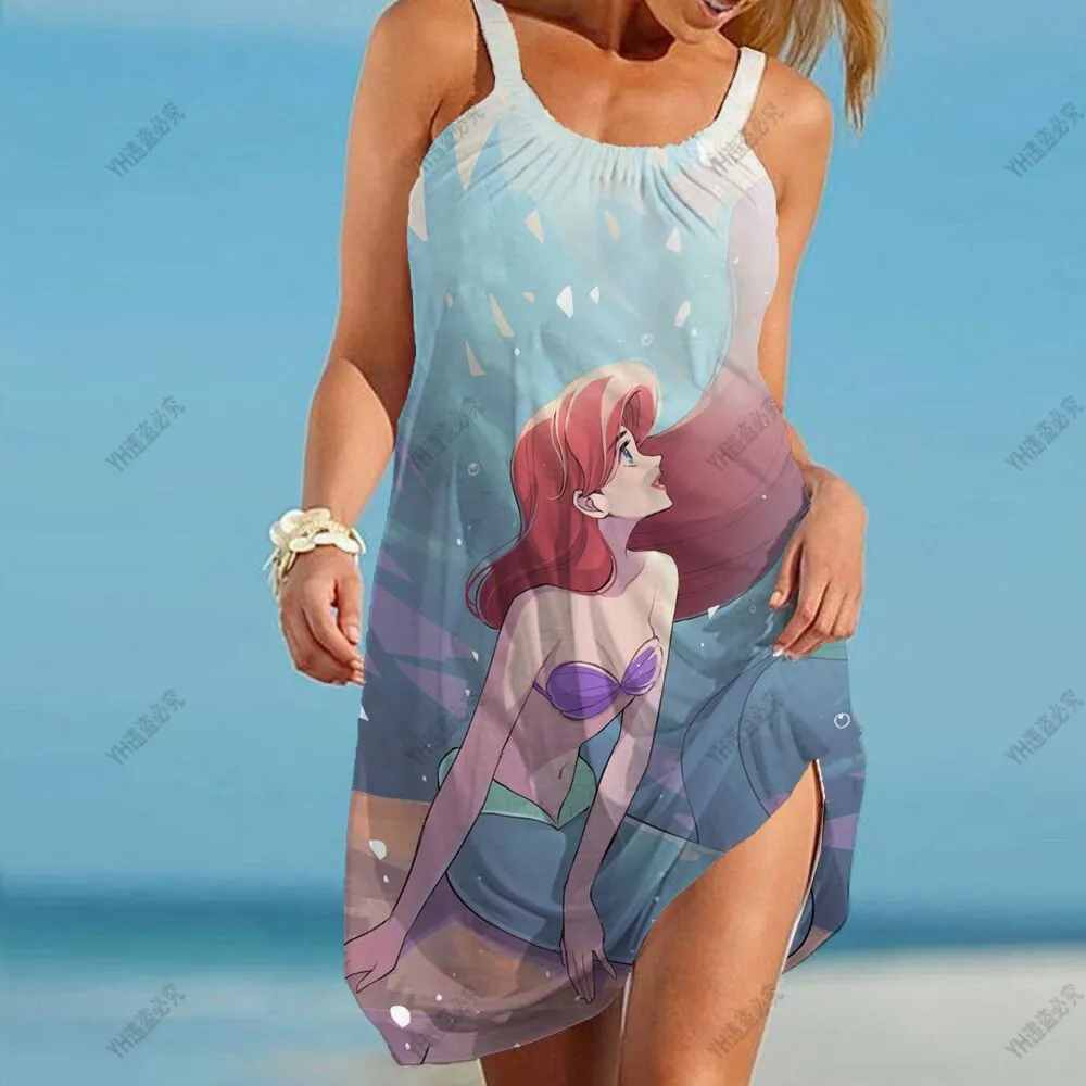 2023 Summer Women's Beach Dress Sexy Disney Mermaid Ariel Swimsuit Women's Beach Wrap Towel Backless Mini Beach Dress