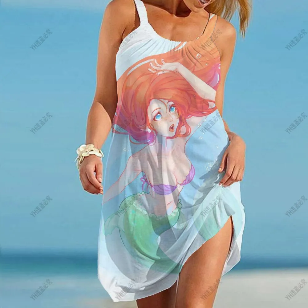 2023 Summer Women's Beach Dress Sexy Disney Mermaid Ariel Swimsuit Women's Beach Wrap Towel Backless Mini Beach Dress