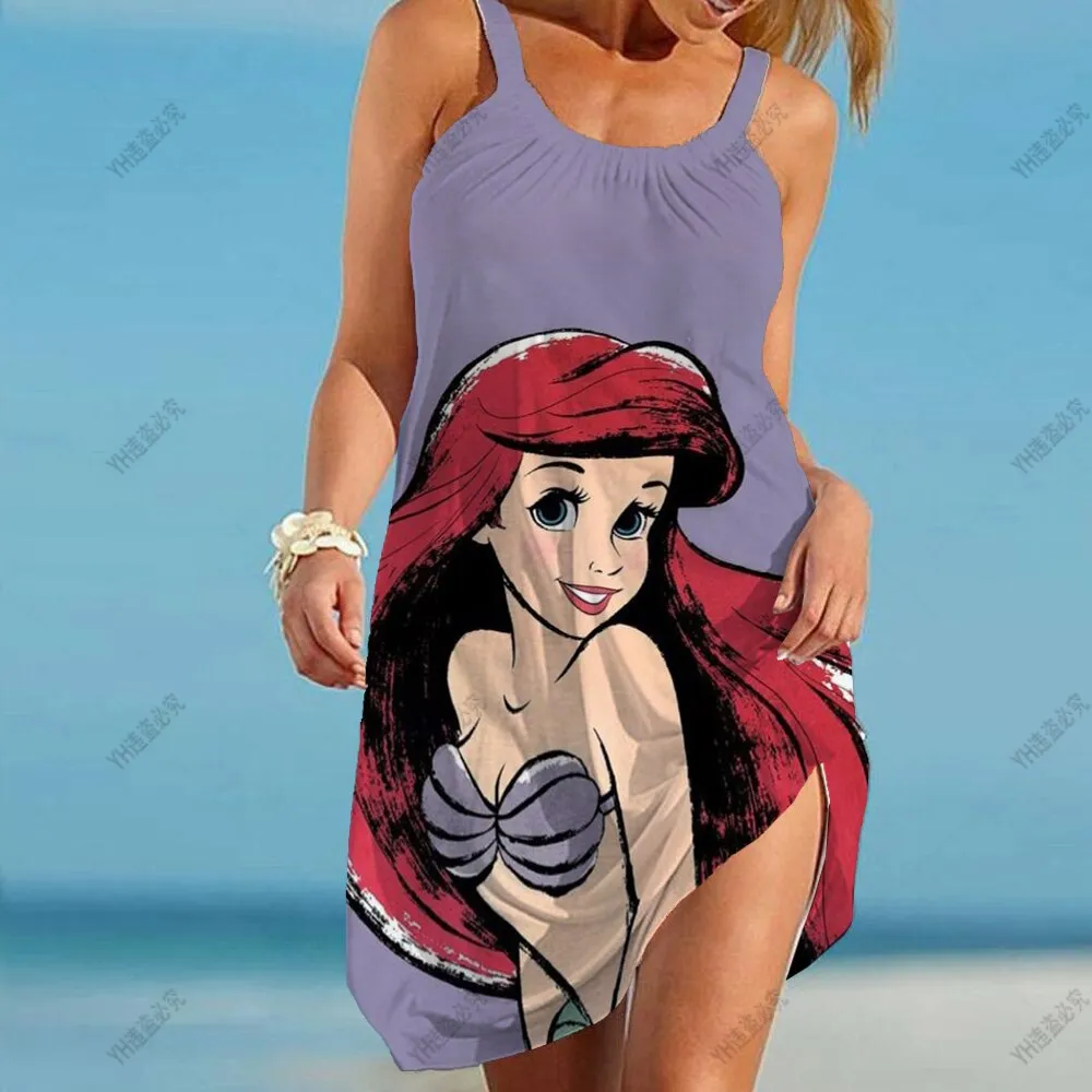 2023 Summer Women's Beach Dress Sexy Disney Mermaid Ariel Swimsuit Women's Beach Wrap Towel Backless Mini Beach Dress