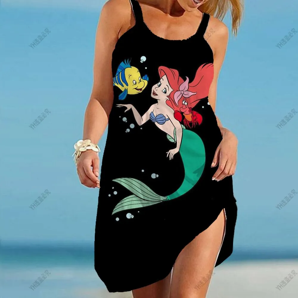 2023 Summer Women's Beach Dress Sexy Disney Mermaid Ariel Swimsuit Women's Beach Wrap Towel Backless Mini Beach Dress