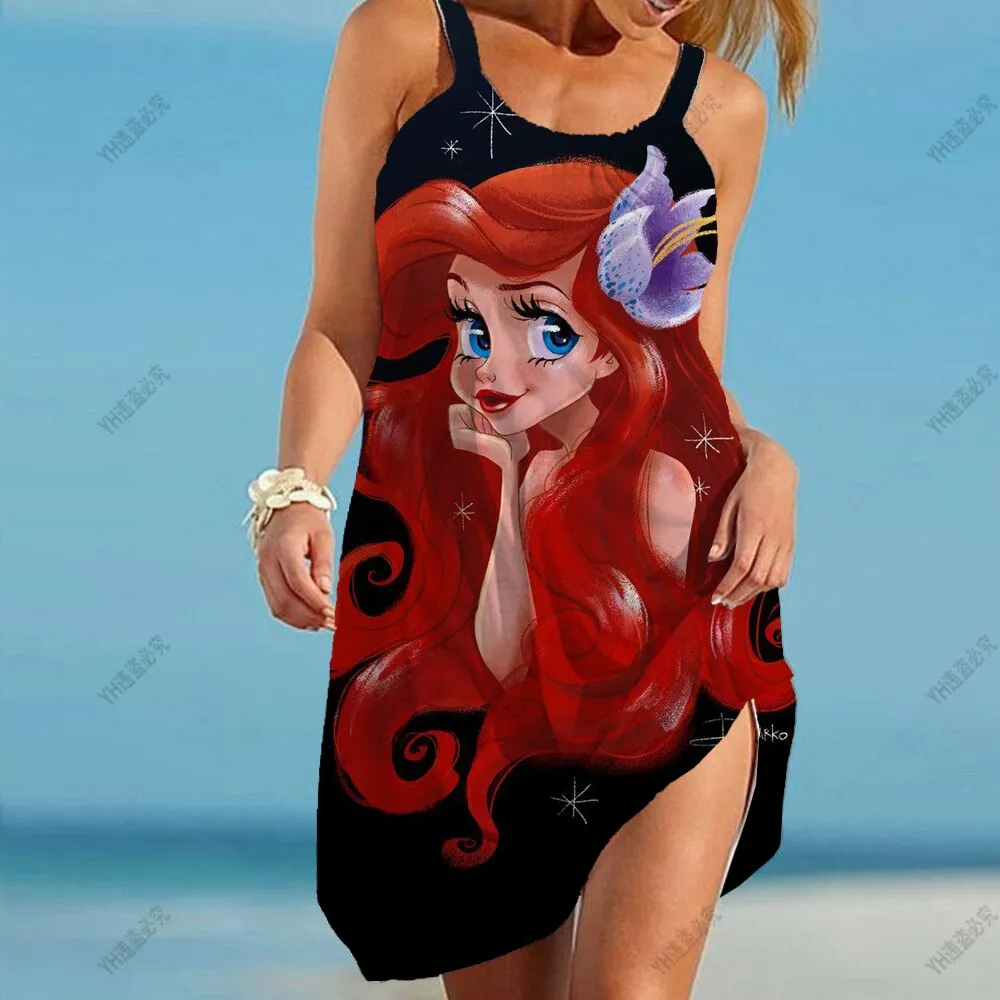 2023 Summer Women's Beach Dress Sexy Disney Mermaid Ariel Swimsuit Women's Beach Wrap Towel Backless Mini Beach Dress