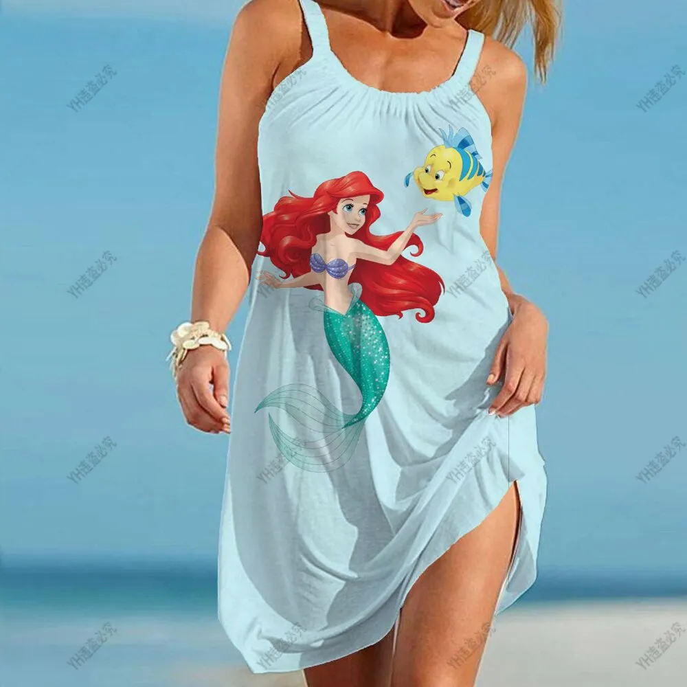 2023 Summer Women's Beach Dress Sexy Disney Mermaid Ariel Swimsuit Women's Beach Wrap Towel Backless Mini Beach Dress