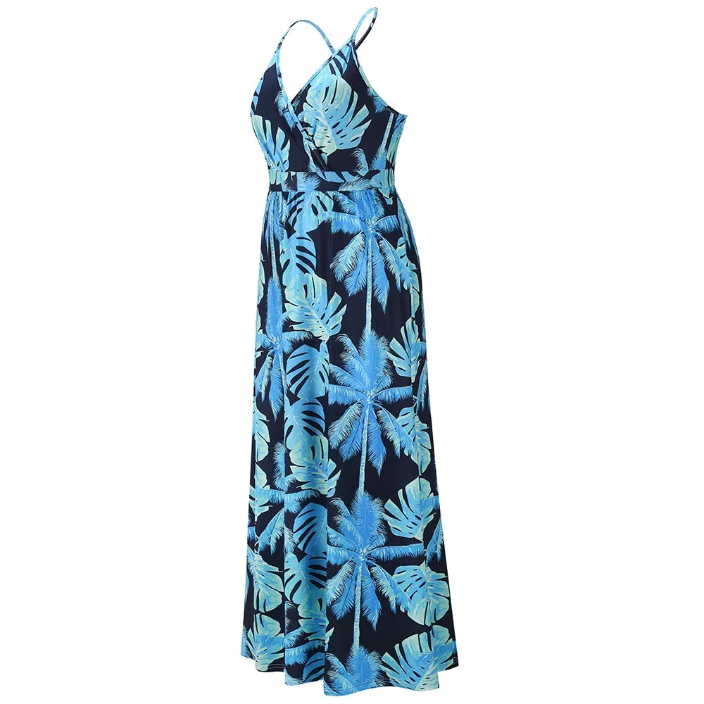 2025 Maxi Tropical Boho Floral Print Evening Party Beach Long Maxi Straps Dresses