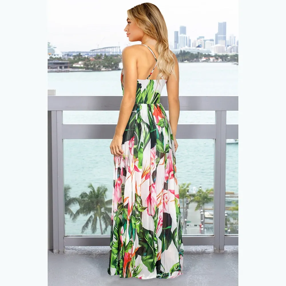 2025 Maxi Tropical Boho Floral Print Evening Party Beach Long Maxi Straps Dresses