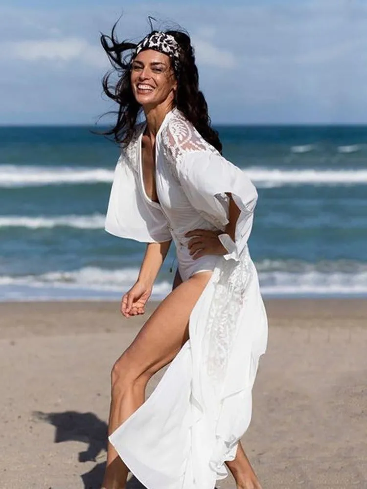 ASHORESHOP White Bikini Cover Ups Lace Dresses See Through Cover Ups