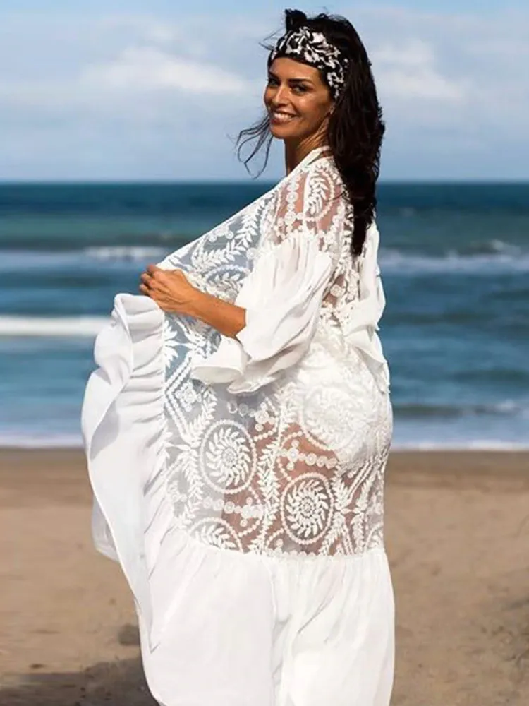 ASHORESHOP White Bikini Cover Ups Lace Dresses See Through Cover Ups