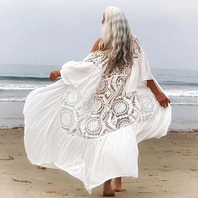 ASHORESHOP White Bikini Cover Ups Lace Dresses See Through Cover Ups