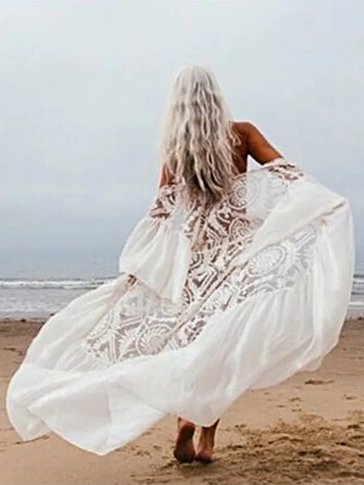 ASHORESHOP White Bikini Cover Ups Lace Dresses See Through Cover Ups