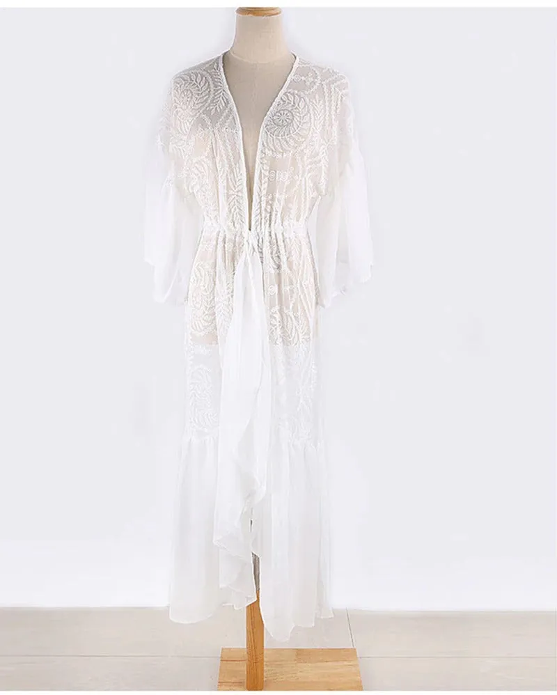 ASHORESHOP White Bikini Cover Ups Lace Dresses See Through Cover Ups