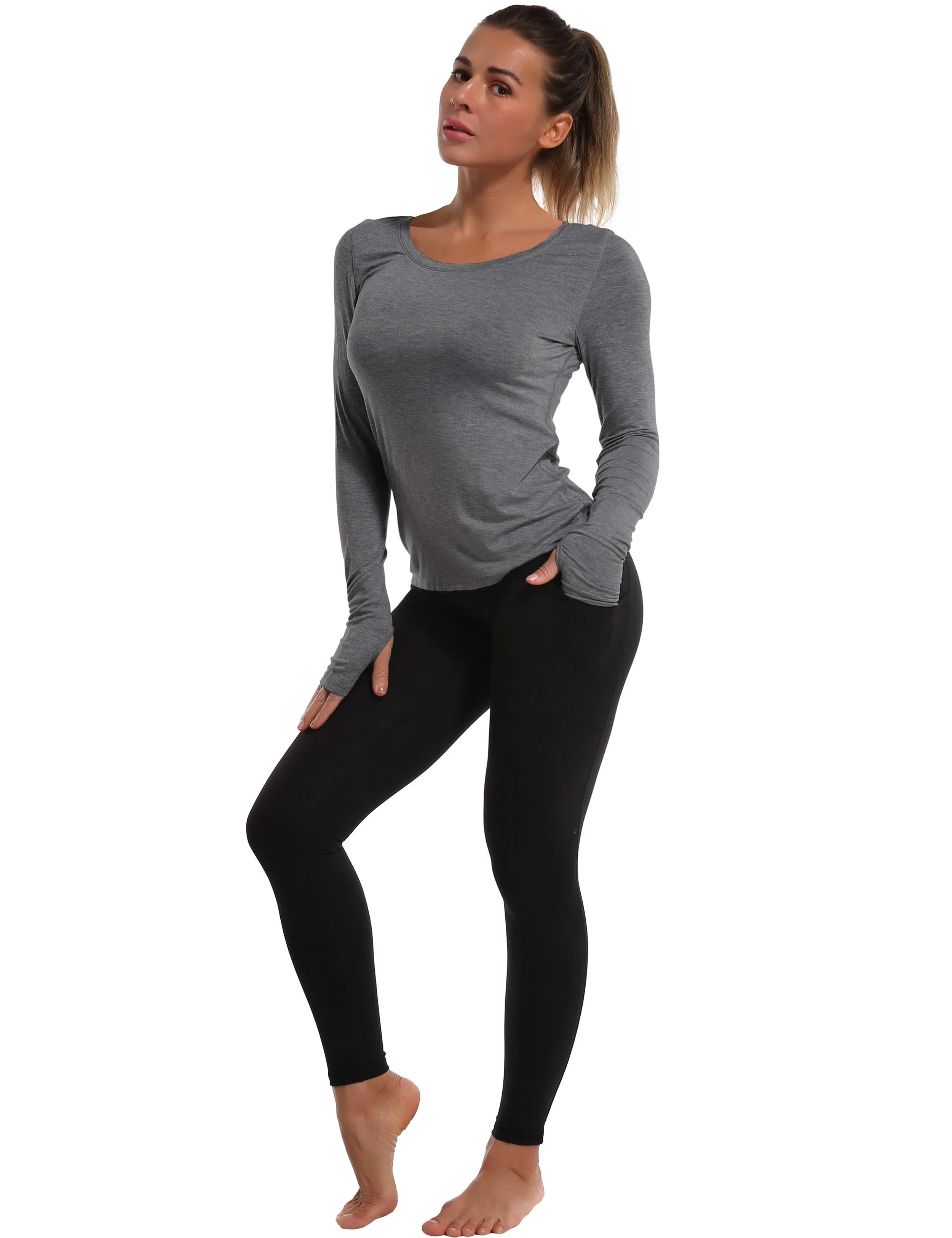 Athlete Long Sleeve Tops heathercharcoal_yoga