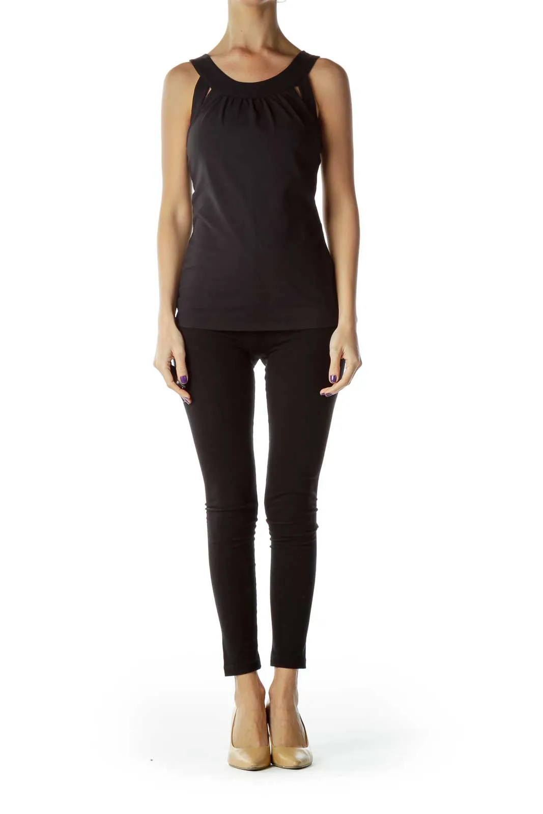 Black Round Neck Yoga Top