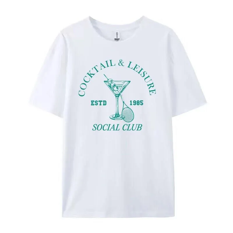 Cocktail Leisure Retro Graphic Tees Women Vintage Tennis Spo