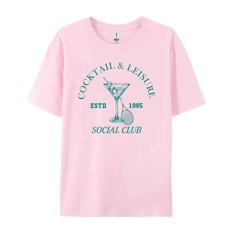 Cocktail Leisure Retro Graphic Tees Women Vintage Tennis Spo