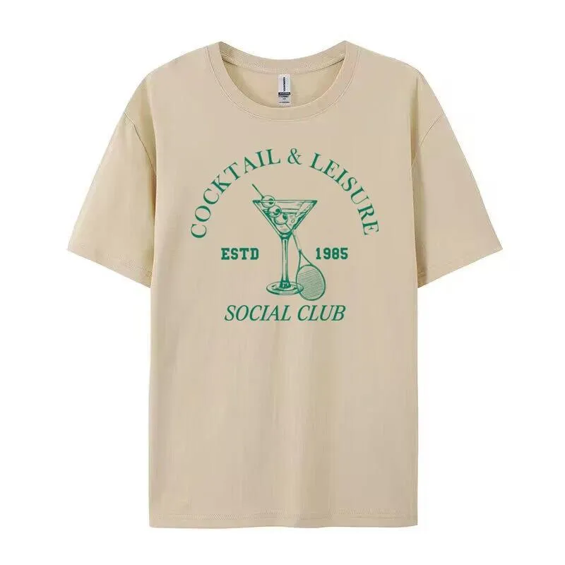 Cocktail Leisure Retro Graphic Tees Women Vintage Tennis Spo