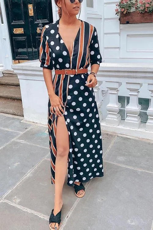 Dot Stripe Patchwork Maxi Dress