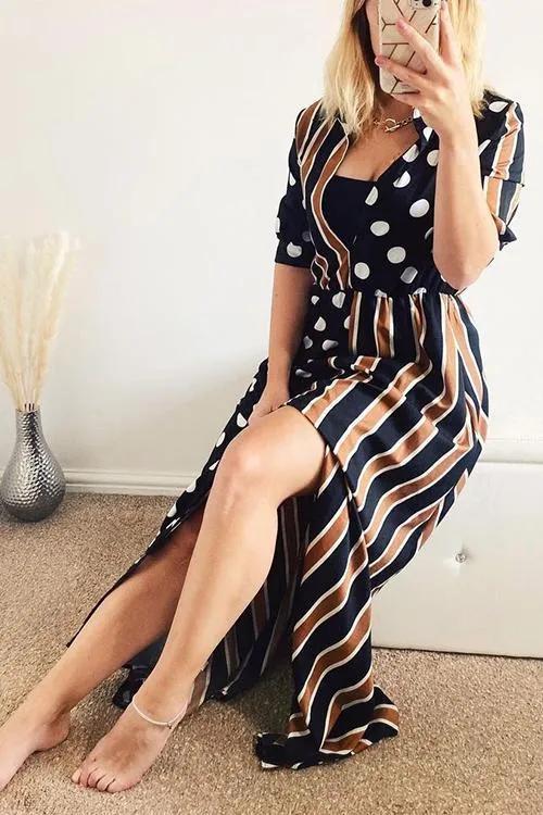 Dot Stripe Patchwork Maxi Dress