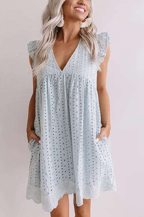 Embroidery Ruffle Trim Smock Dress