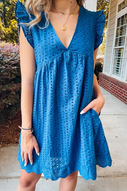 Embroidery Ruffle Trim Smock Dress