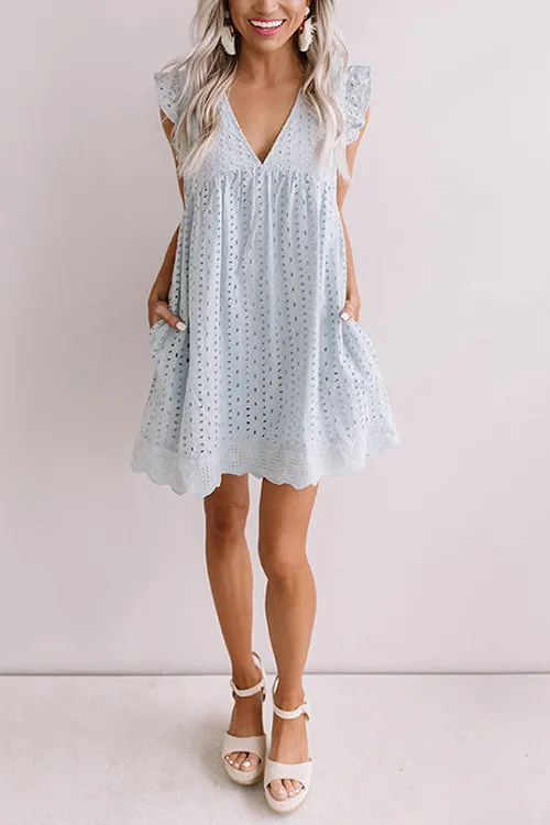 Embroidery Ruffle Trim Smock Dress