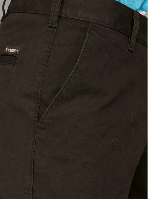 Greenfibre Dark Olive Brown Slim Fit Casual Trouser