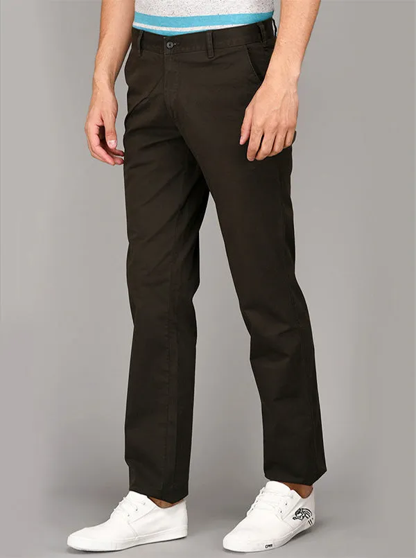 Greenfibre Dark Olive Brown Slim Fit Casual Trouser