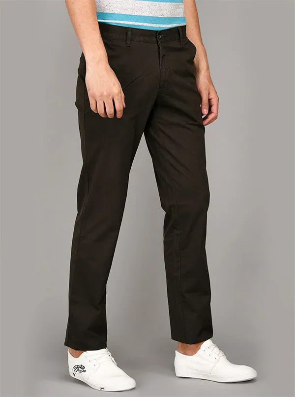 Greenfibre Dark Olive Brown Slim Fit Casual Trouser