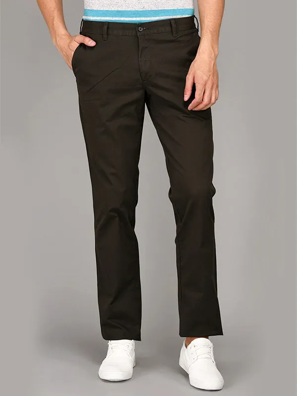 Greenfibre Dark Olive Brown Slim Fit Casual Trouser