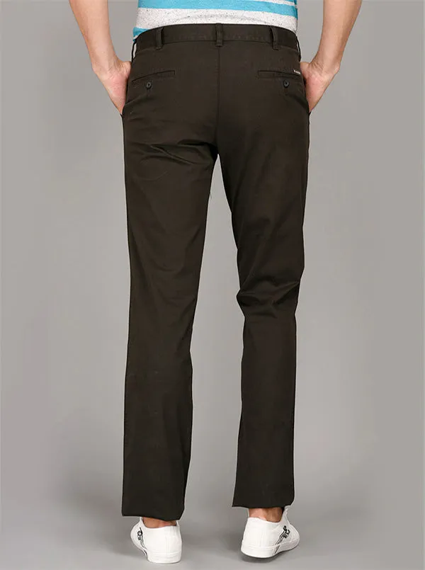 Greenfibre Dark Olive Brown Slim Fit Casual Trouser