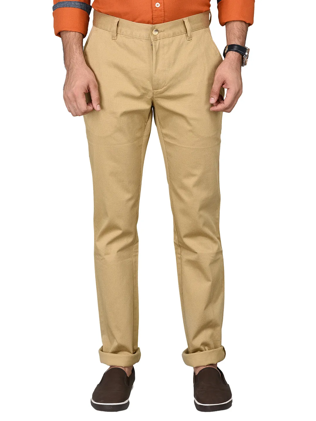 Greenfibre Khaki Printed Slim Fit Trouser