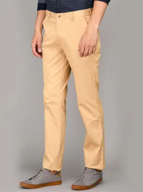 Greenfibre Khaki Self Textured Slim Fit Casual Trouser