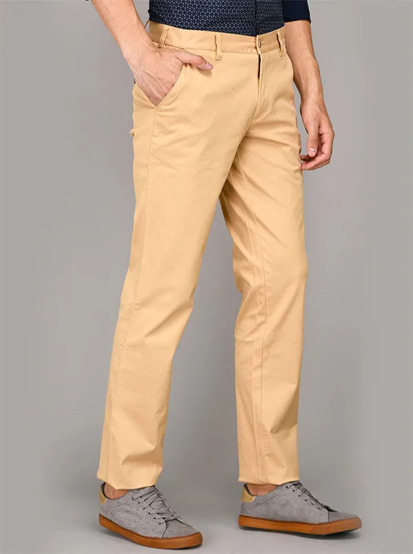 Greenfibre Khaki Self Textured Slim Fit Casual Trouser