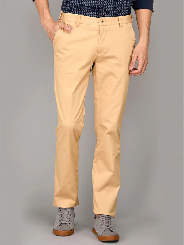 Greenfibre Khaki Self Textured Slim Fit Casual Trouser