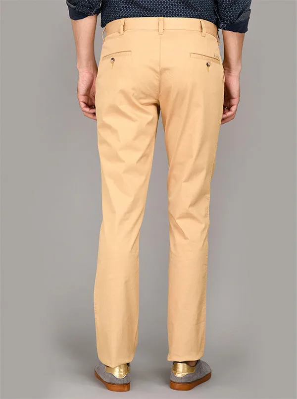 Greenfibre Khaki Self Textured Slim Fit Casual Trouser