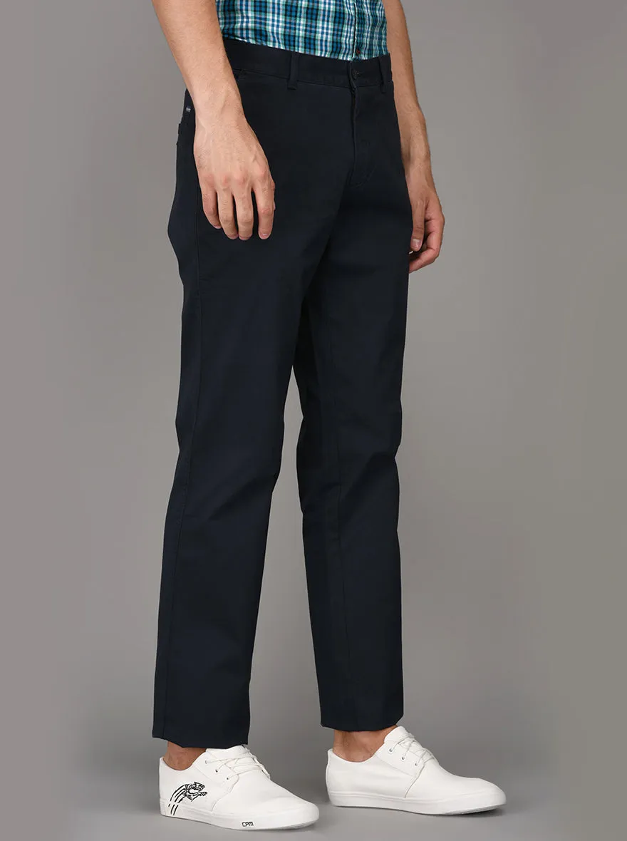 Greenfibre Navy Blue Slim Fit Casual Trouser