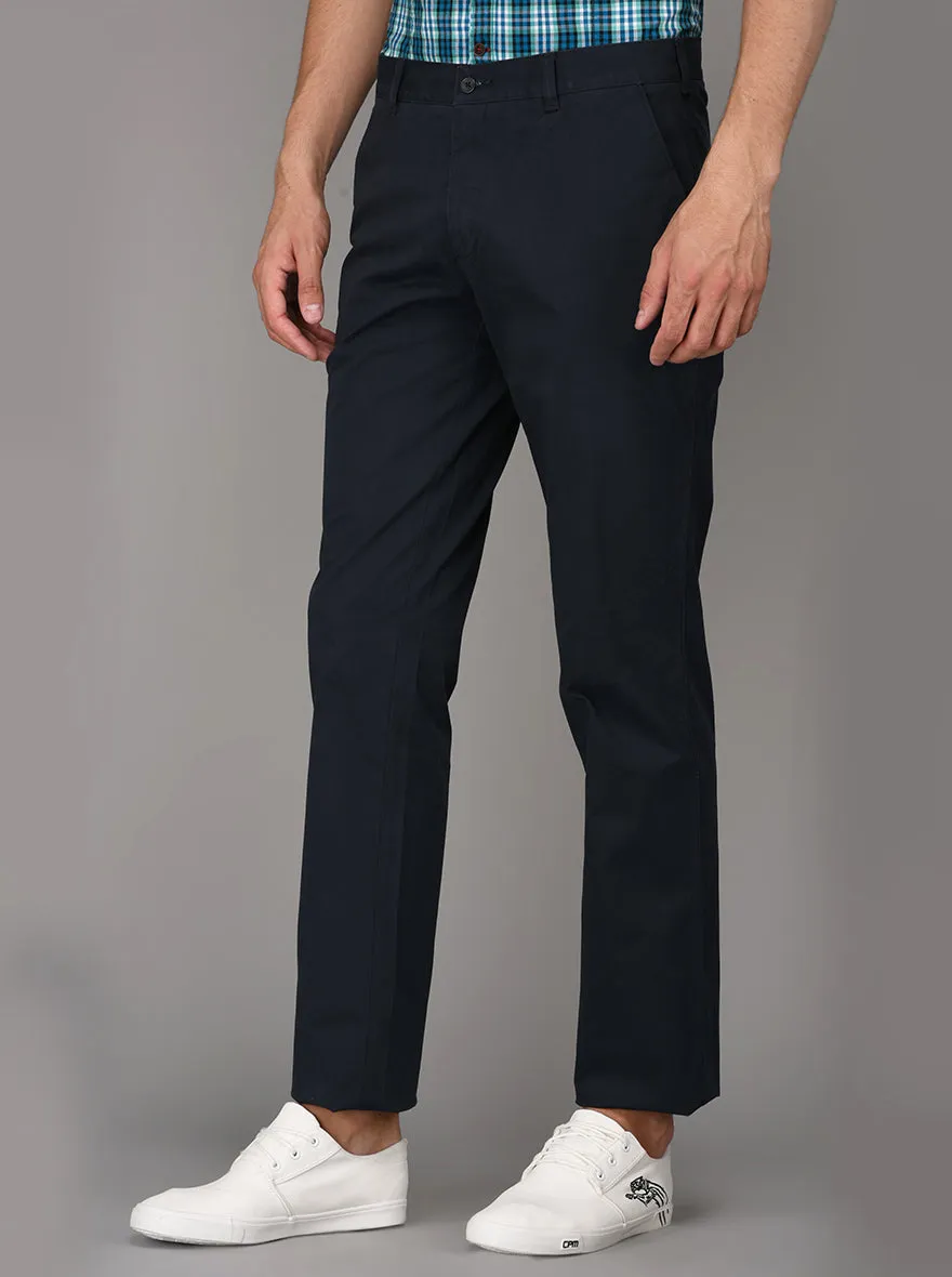 Greenfibre Navy Blue Slim Fit Casual Trouser