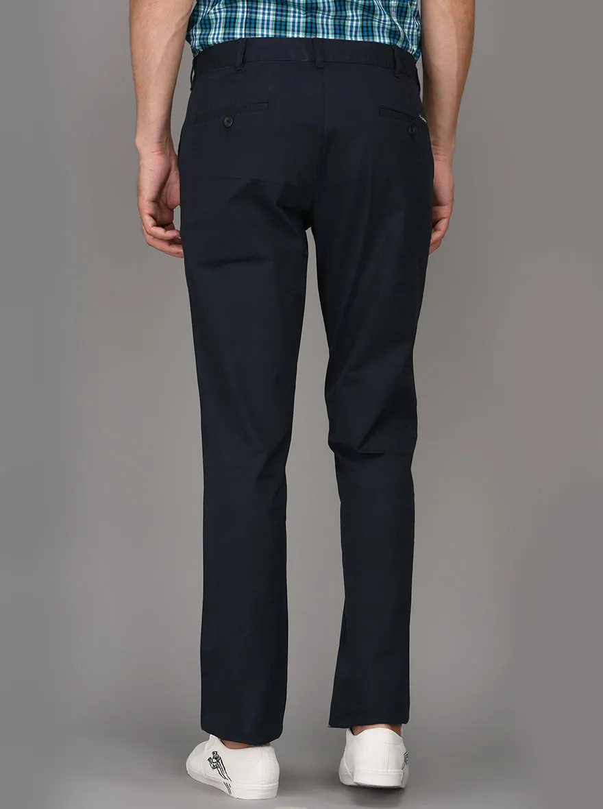 Greenfibre Navy Blue Slim Fit Casual Trouser