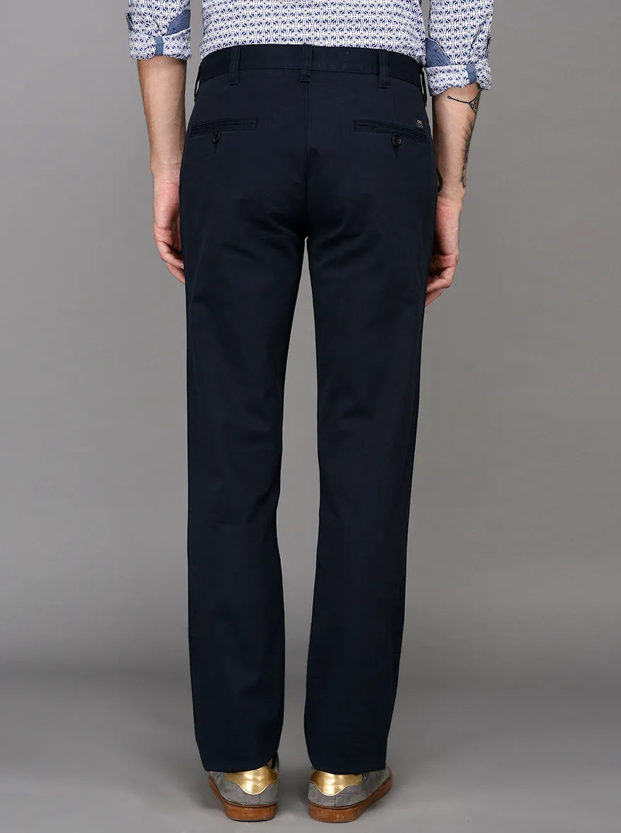 JadeBlue Navy Blue Self Textured Slim Fit Casual Trouser