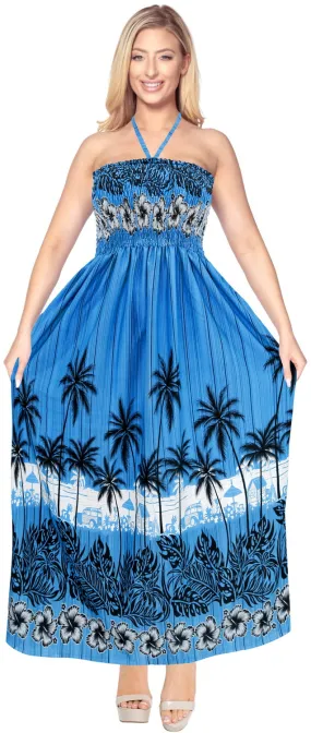 LA LEEL Beach Swimwear Soft Printed Tube Dress Strap Beachwear Women Bright Blue 332 One Size