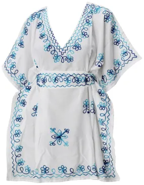 LA LEELA Women V Neck Cover Up Kimono Sleeve Tank Tunic Dress for Summer US 10-14 White_T326