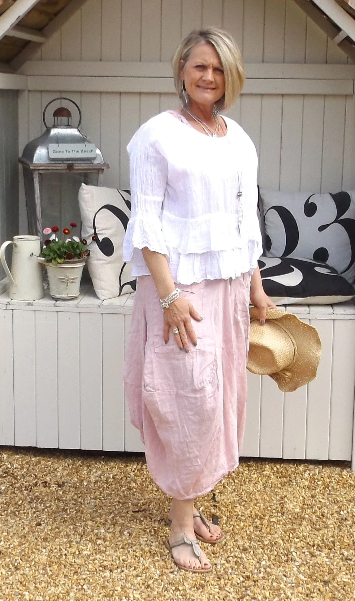 Long Linen Maxi Dress in Pink