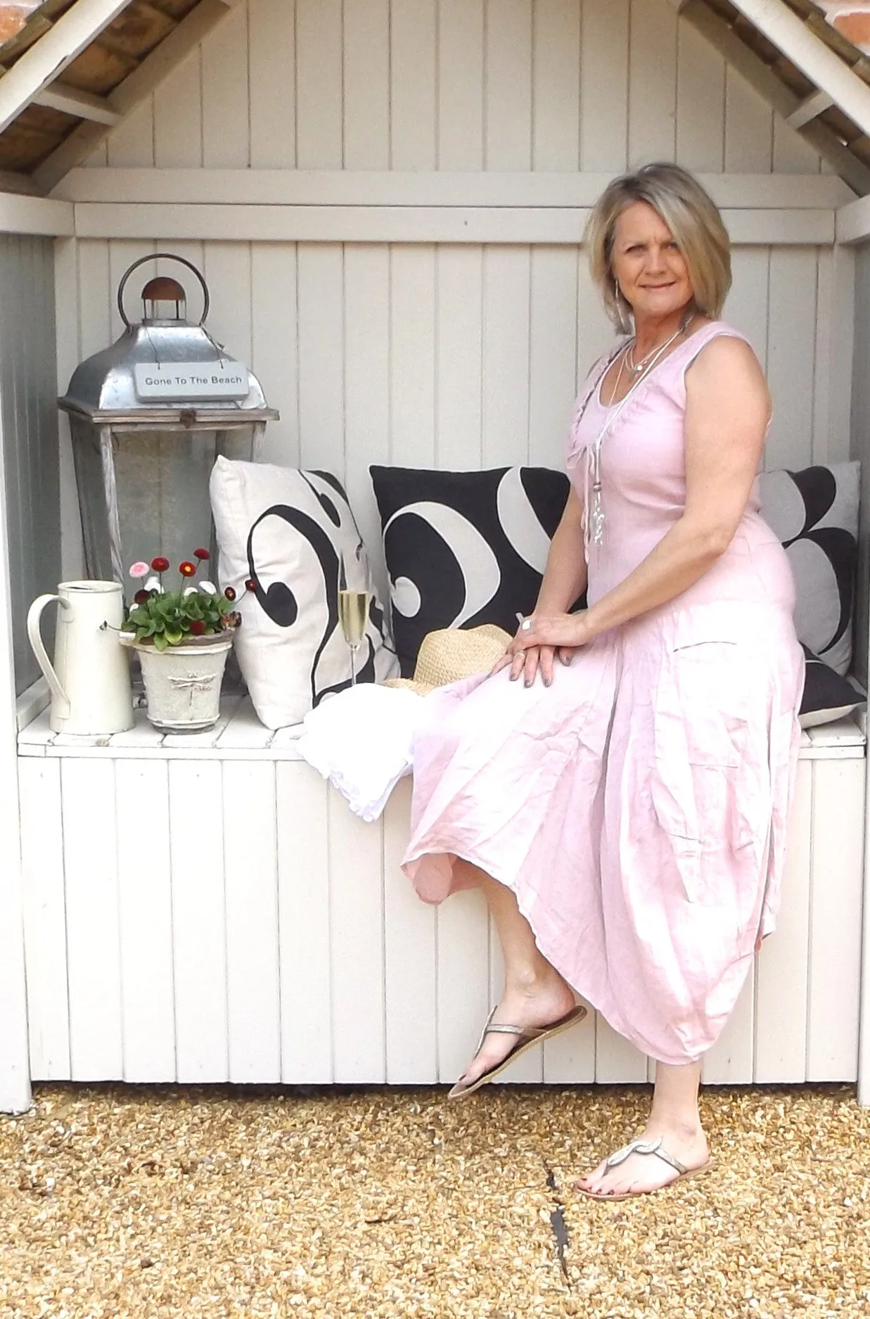 Long Linen Maxi Dress in Pink