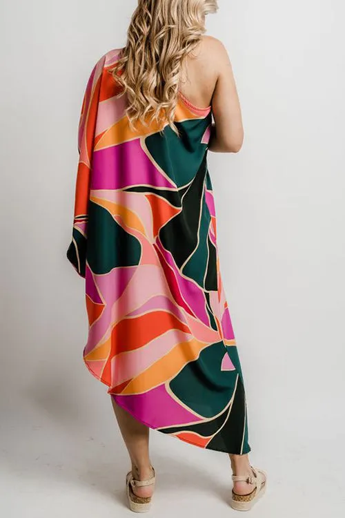 Multi Print Asymmetrical One Shoulder Dress