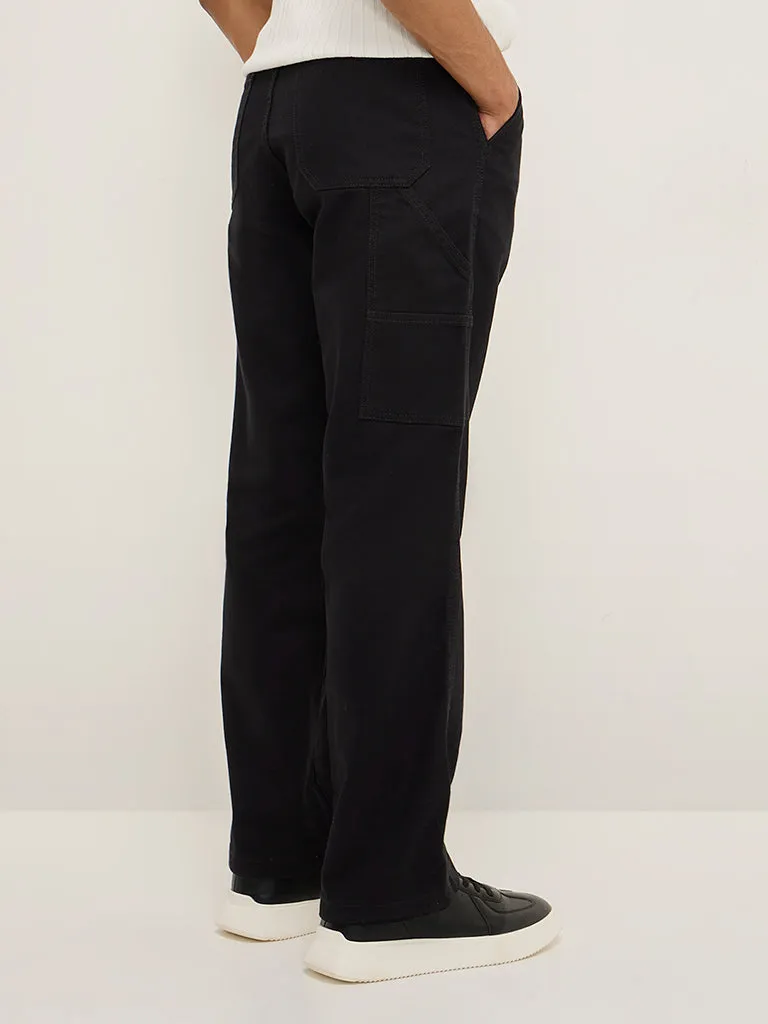 Nuon Black Slim-Fit Mid-Rise Cotton Trousers