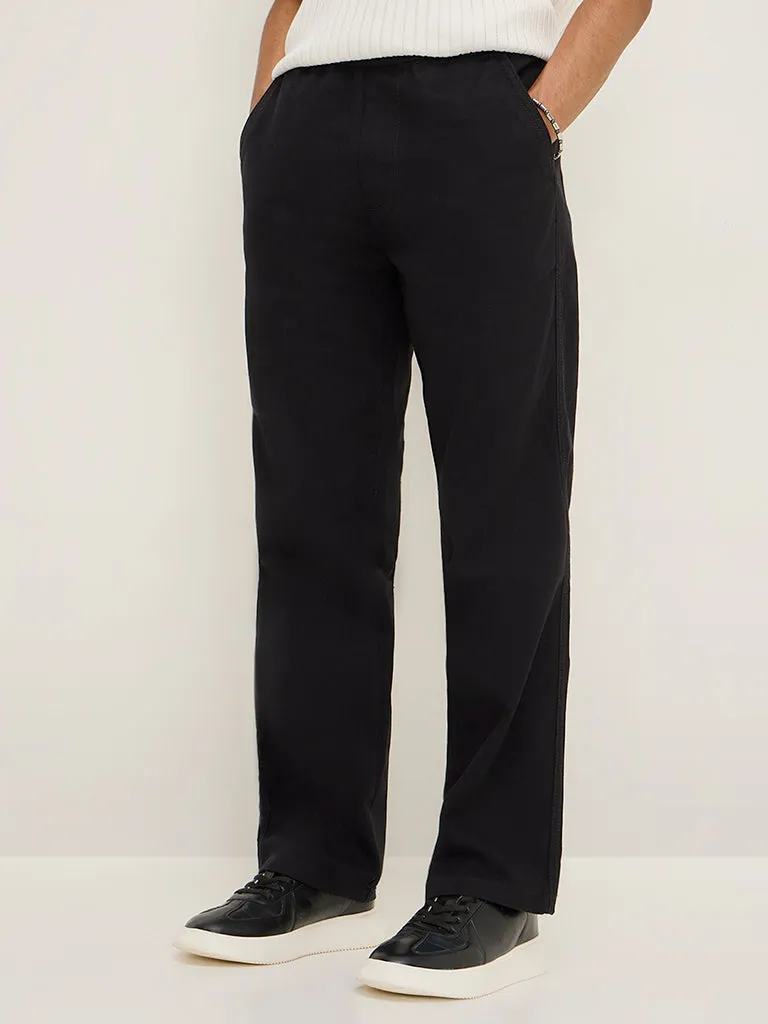 Nuon Black Slim-Fit Mid-Rise Cotton Trousers