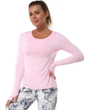 Open Back Long Sleeve Tops lightpink_yoga