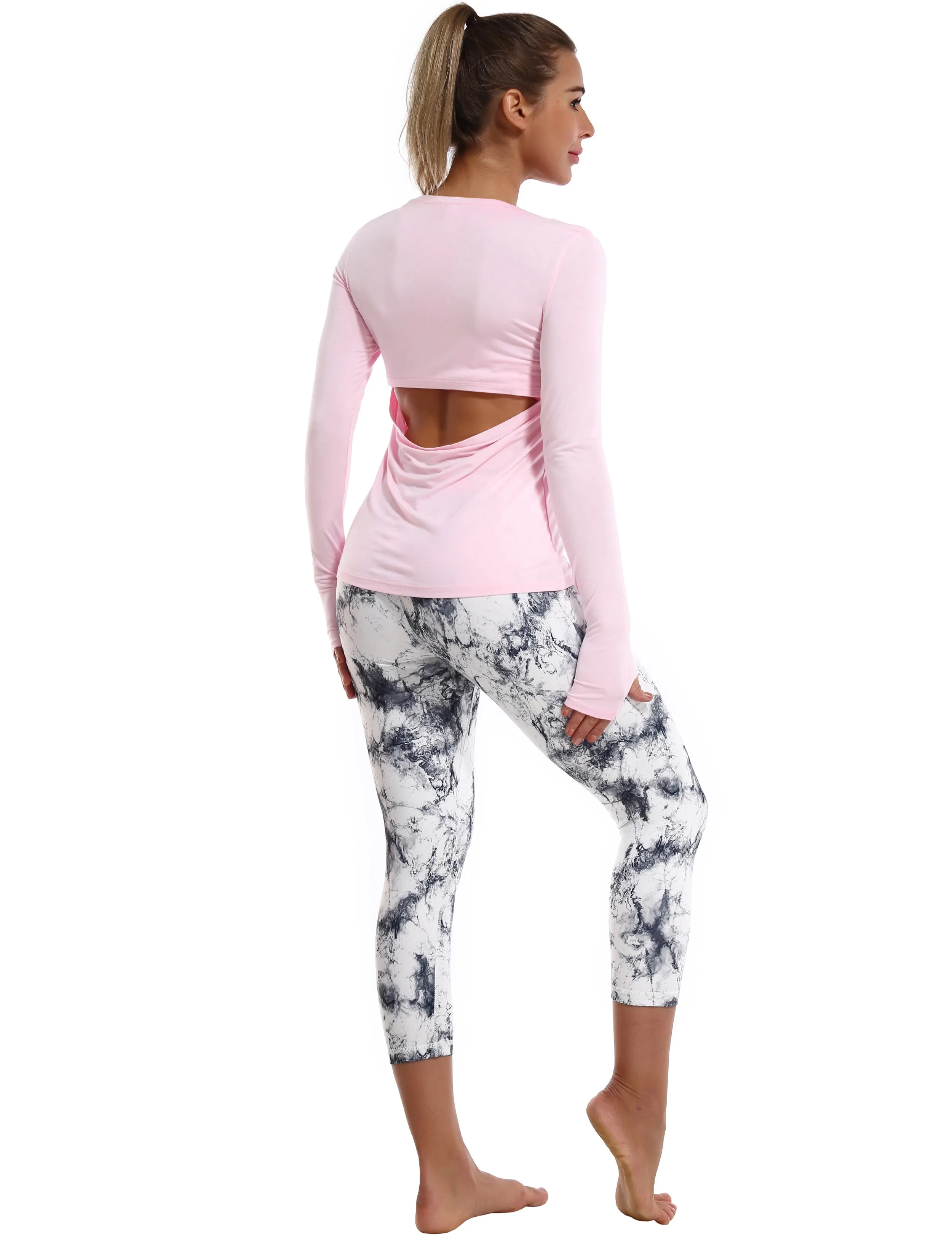 Open Back Long Sleeve Tops lightpink_yoga