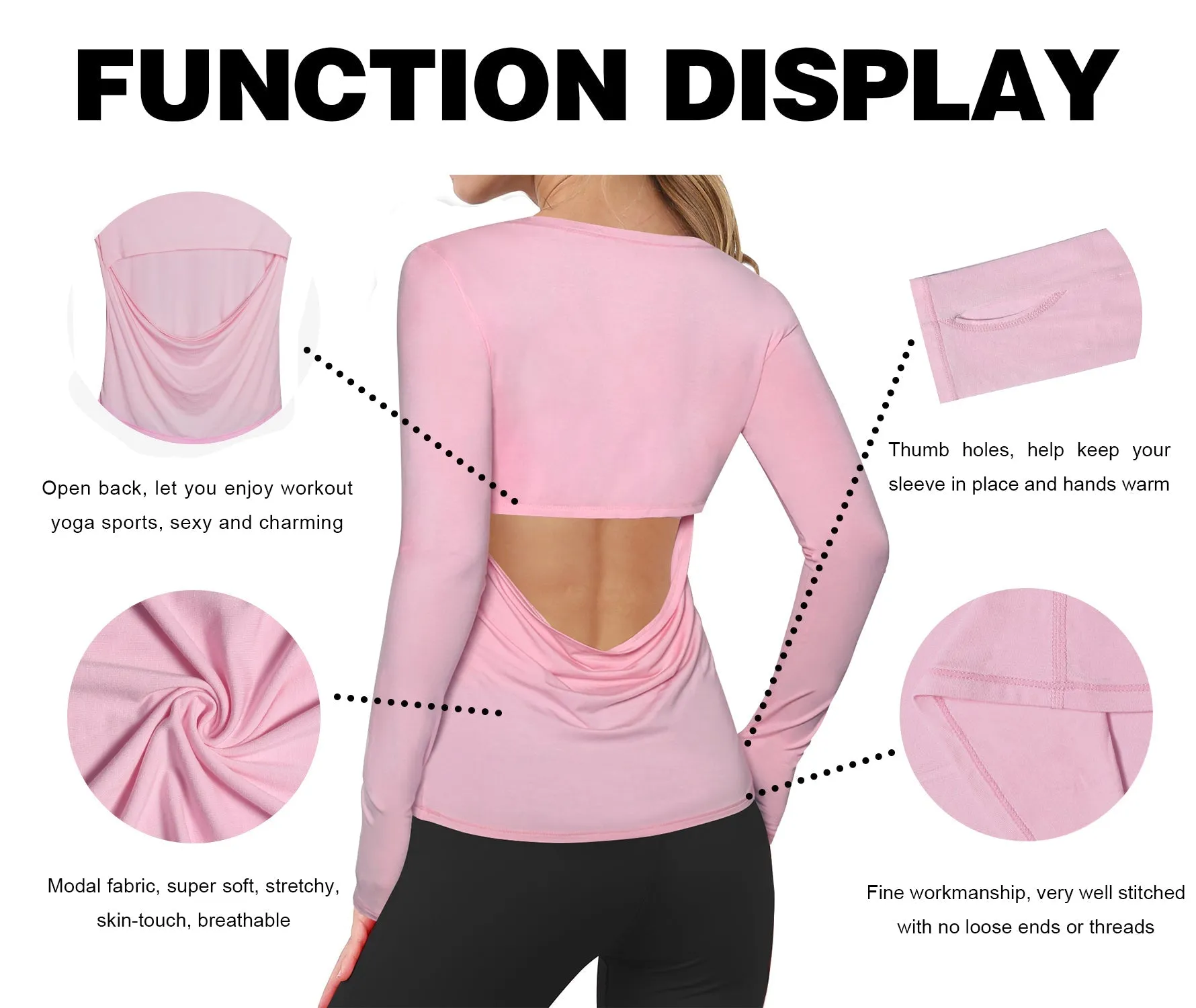 Open Back Long Sleeve Tops lightpink_yoga