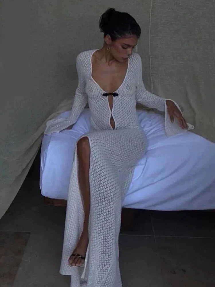 Open Knitting Vacation Cover-Up Dress